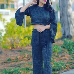 Metallic sparkly wide leg coord set